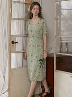 Robe portefeuille midi imprimé fleuri pour femme