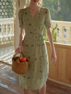 Robe portefeuille midi imprimé fleuri pour femme