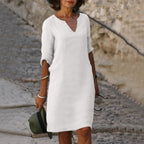 Robe tunique col V manches 3/4 pour femme