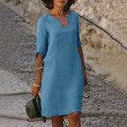 Robe tunique col V manches 3/4 pour femme