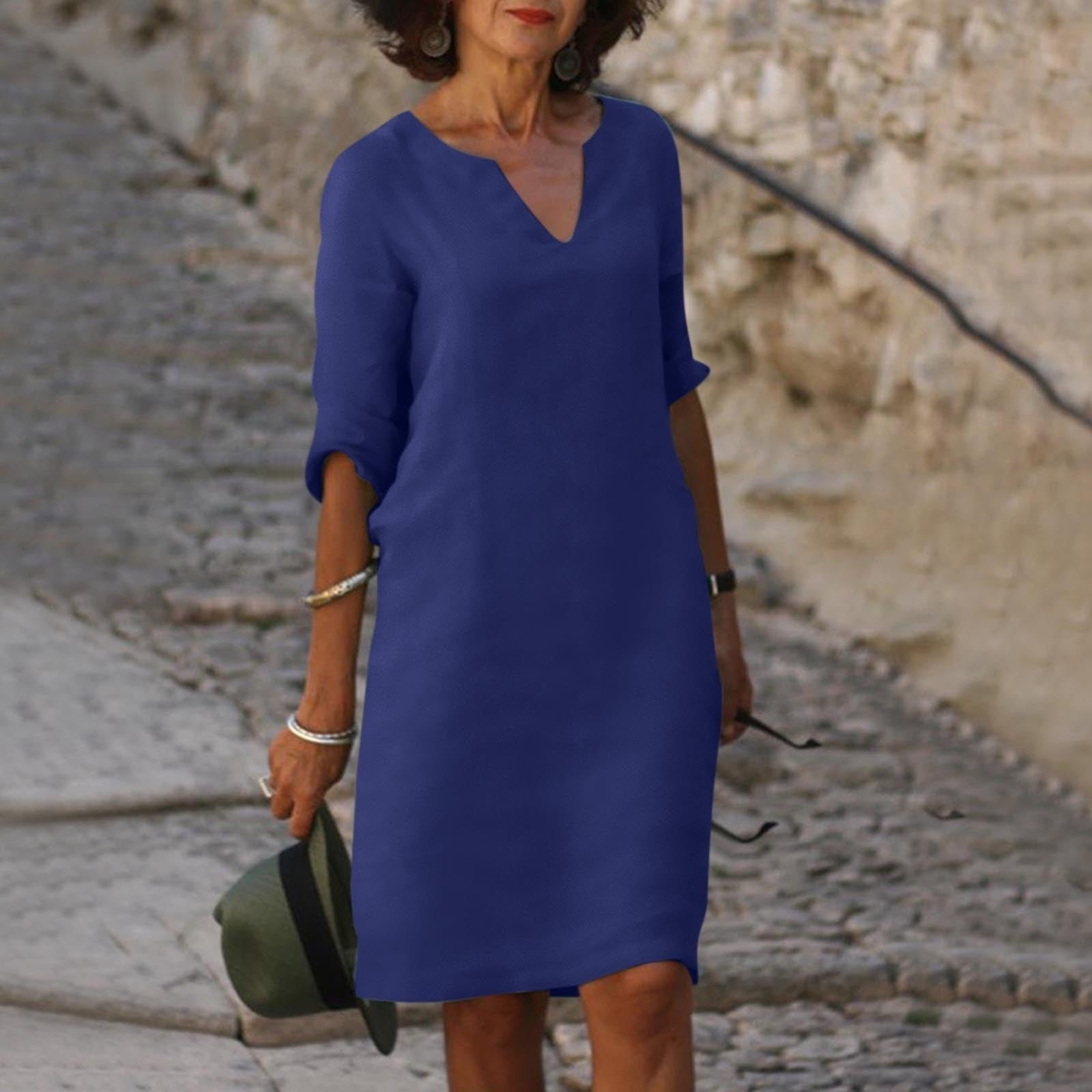 Robe tunique col V manches 3/4 pour femme