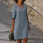 Robe tunique col V manches 3/4 pour femme