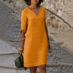 Robe tunique col V manches 3/4 pour femme