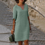 Robe tunique col V manches 3/4 pour femme