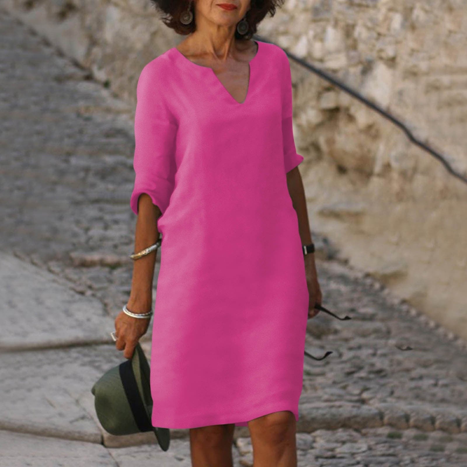 Robe tunique col V manches 3/4 pour femme