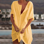 Robe tunique mi-longue en coton léger col V pour femme
