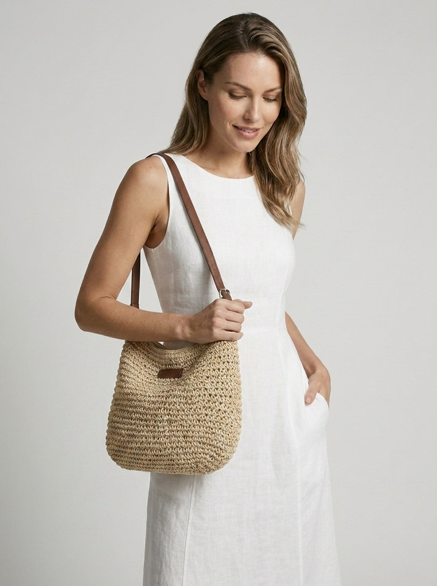 Sac bandoulière tressé en paille avec anse pour femme – vue 2