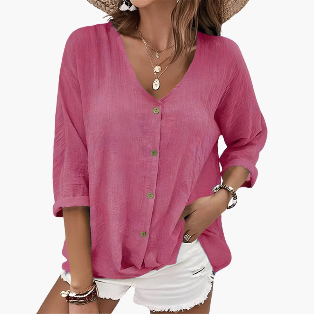 Blouse vert sauge vue de dos, tombé du tissu texturé