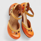 Sandales à brides multiples détails ajourés orange pour femme