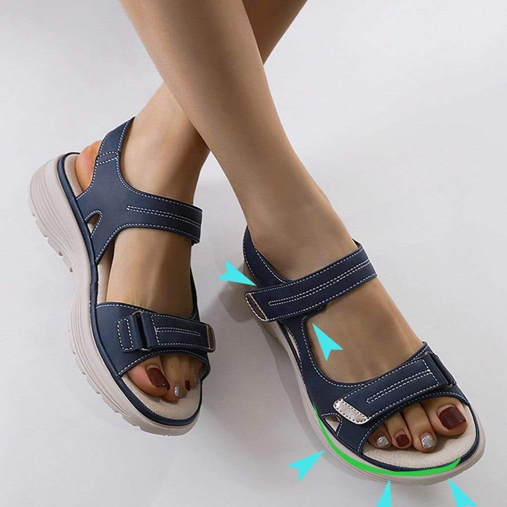 Sandales double bride scratch semelle légère bleu pour femme