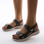 Sandales double bride scratch semelle légère noir pour femme