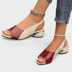 Sandales talon bas bride effet croco pour femme