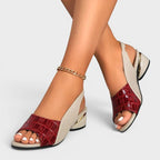 Sandales talon bas bride effet croco rouge pour femme