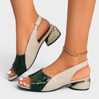 Sandales talon bas bride effet croco vert pour femme