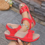 Sandales compensées à double bride ajustable rouge pour femme