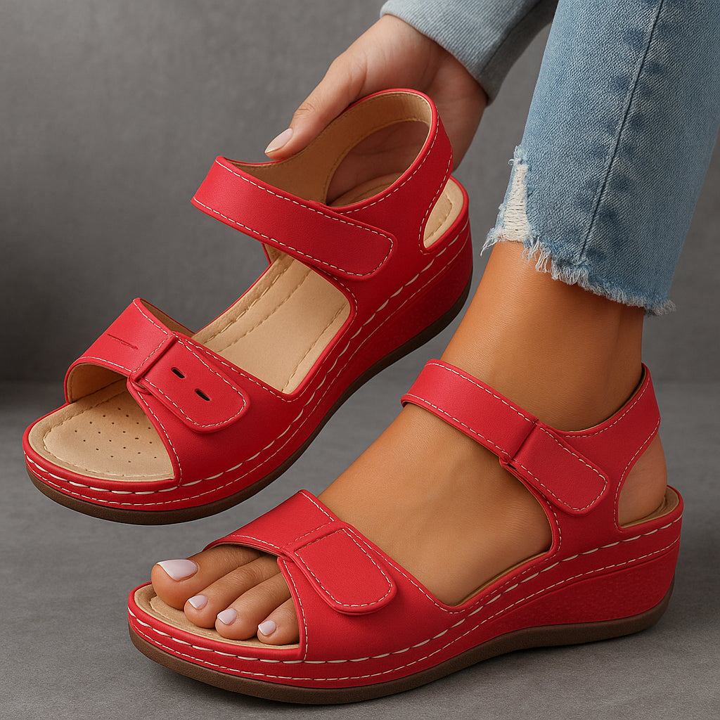 Sandales compensées à double brides scratch pour femme