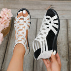 Sandales compensées à motif ajouré et strass blanc pour femme