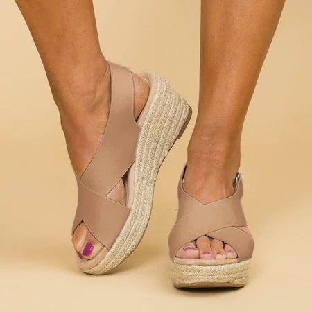 Sandales compensées espadrilles en cuir végétal