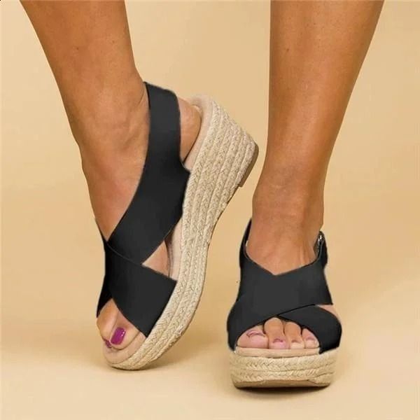 Sandales compensées espadrilles en cuir végétal