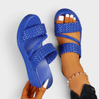 Sandales plateforme double brides tressées bleu pour femme