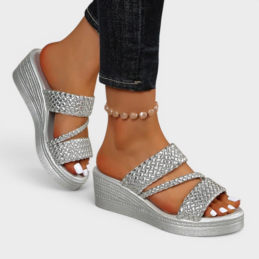 Sandales plateforme double brides tressées pour femme
