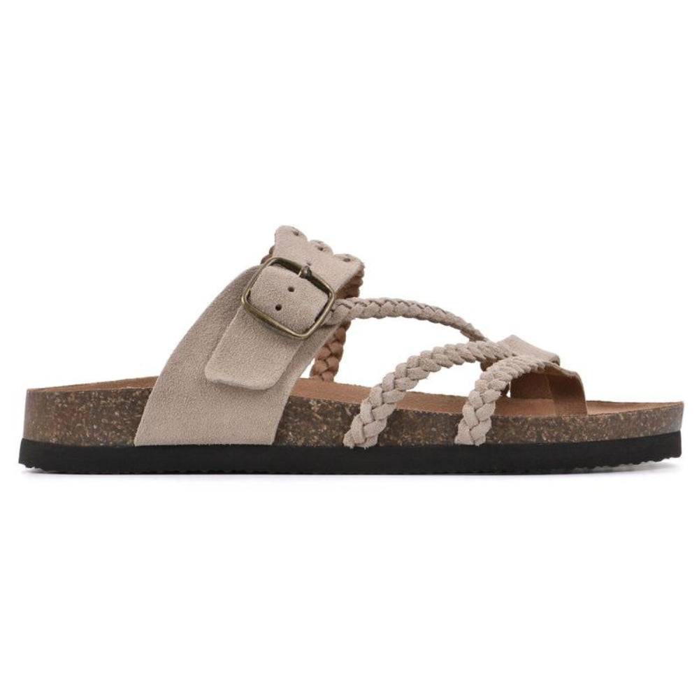 Sandales plates à brides tressées beige pour femme