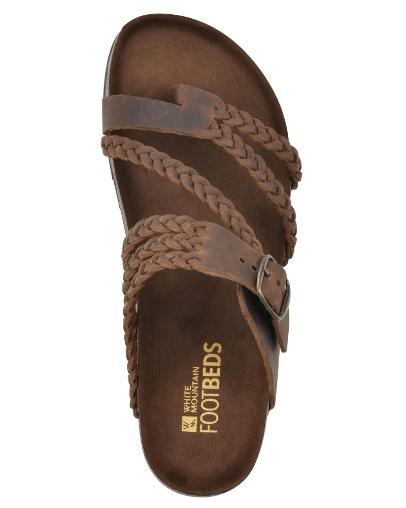 Sandales plates à brides tressées et boucle marron pour femme