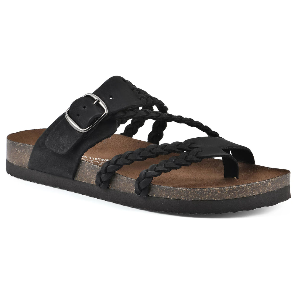 Sandales plates à brides tressées noir pour femme
