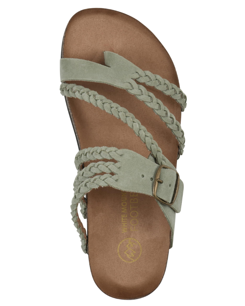 Sandales plates à brides tressées et boucle vert pour femme
