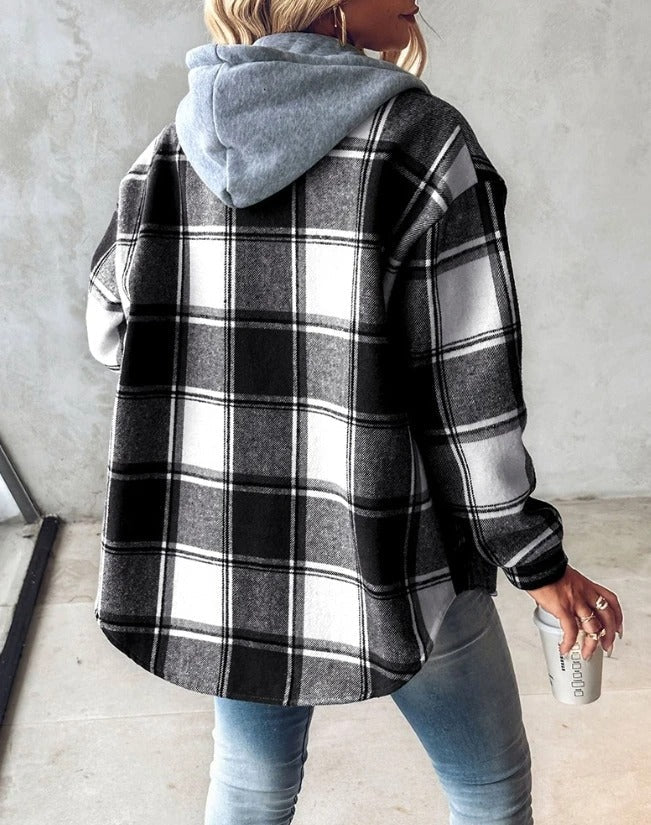 Sweat à capuche motif carreaux avec poches pour femme – vue 2