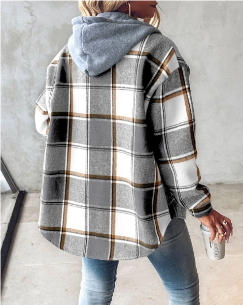 Sweat à capuche motif carreaux avec poches pour femme – vue 3