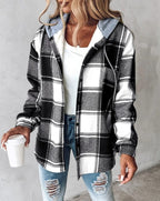 Sweat à capuche motif carreaux avec poches noir pour femme