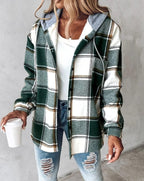 Sweat à capuche motif carreaux avec poches vert pour femme