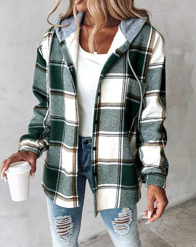Sweat à capuche motif carreaux avec poches vert pour femme