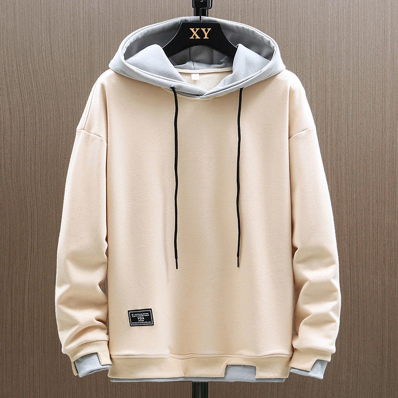 Sweat à capuche bicolore avec poche kangourou beige pour homme