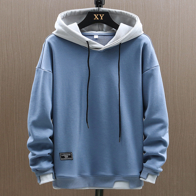 Sweat à capuche bicolore avec poche kangourou bleu pour homme