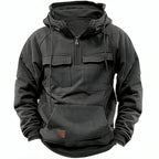 Sweat à capuche demi-zip poches cargo gris pour homme