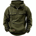 Sweat à capuche demi-zip poches cargo vert foncé pour homme