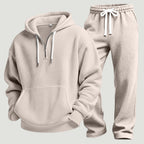 Sweat à capuche demi-zip texture gaufrée beige pour homme