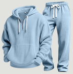 Sweat à capuche demi-zip texture gaufrée bleu ciel pour homme