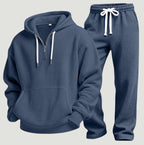 Sweat à capuche demi-zip texture gaufrée bleu foncé pour homme