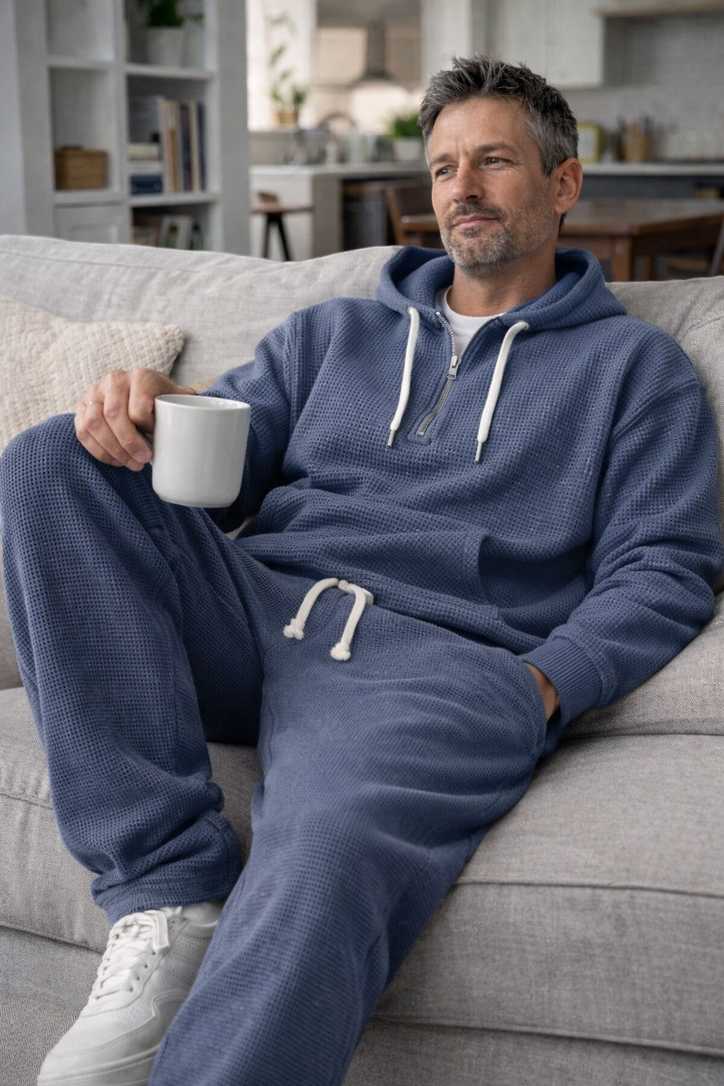 Sweat à capuche demi-zip texture gaufrée pour homme – vue 4