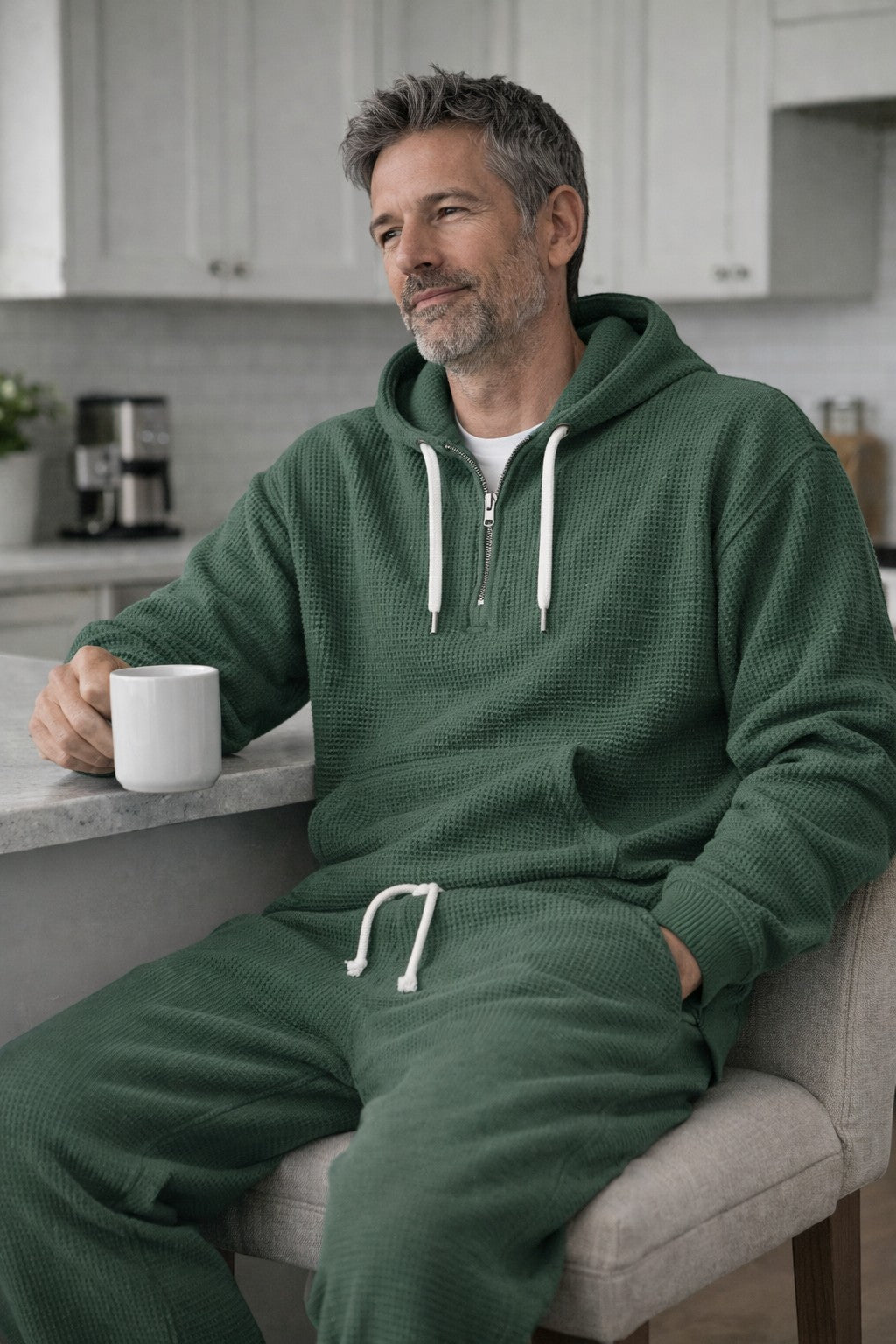 Sweat à capuche demi-zip texture gaufrée pour homme – vue 3