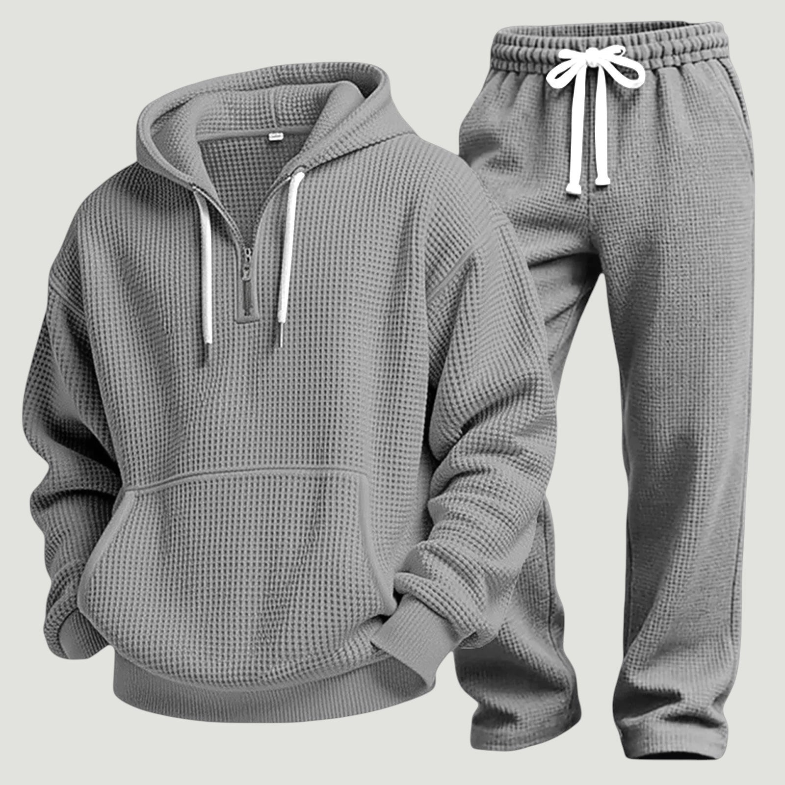 Sweat à capuche demi-zip texture gaufrée gris pour homme