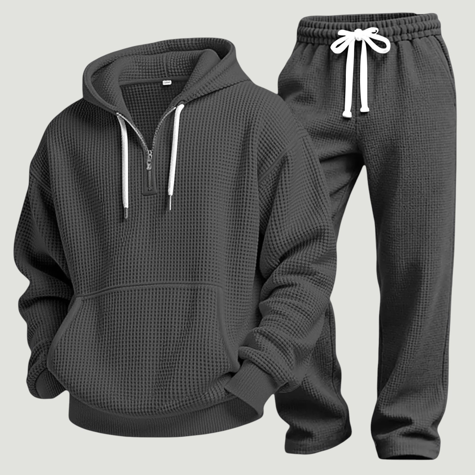 Sweat à capuche demi-zip texture gaufrée noir pour homme