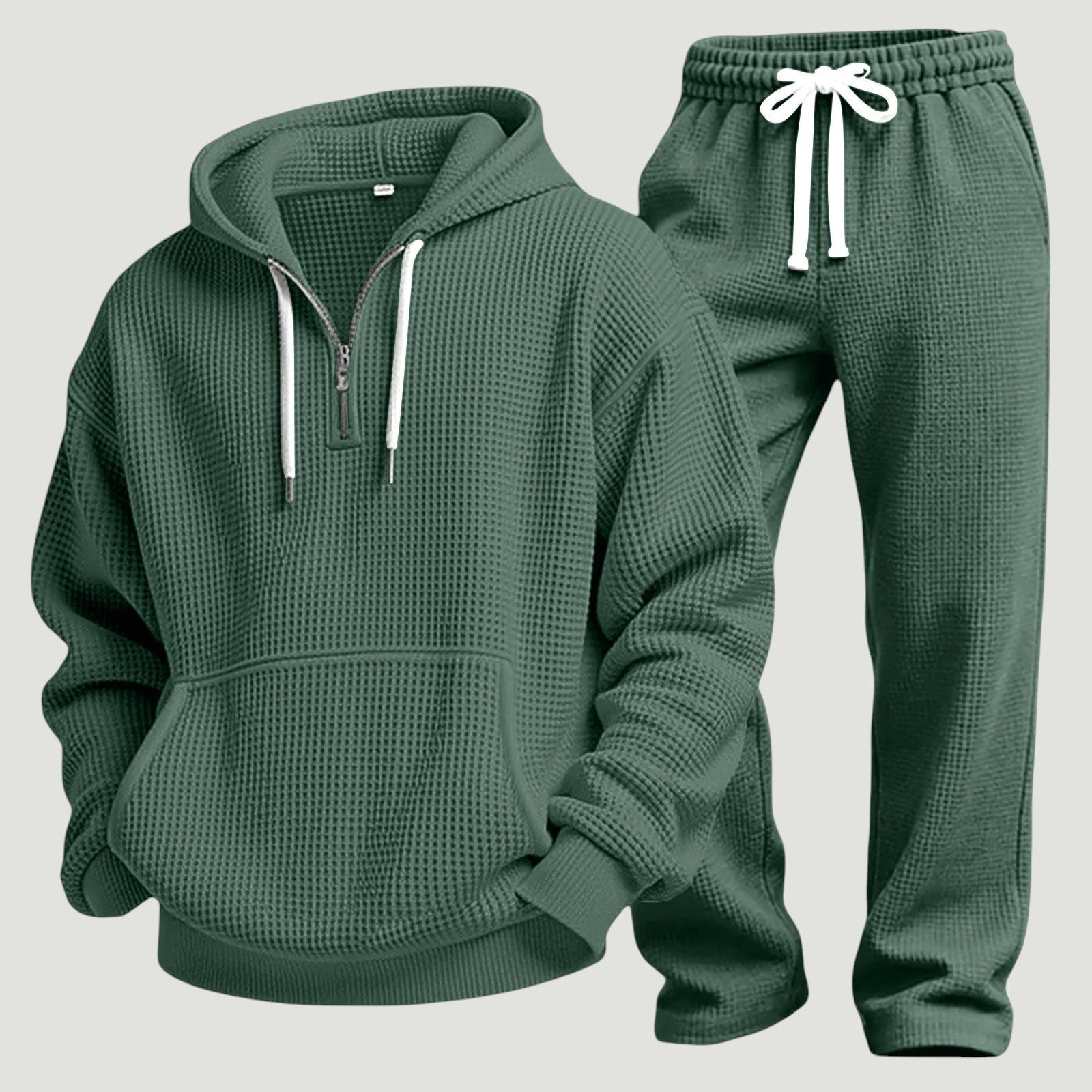 Sweat à capuche demi-zip texture gaufrée vert pour homme