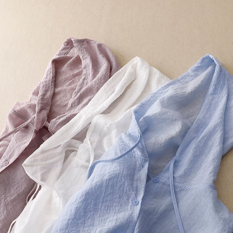 Sweat à capuche en lin boutonné décontracté pour femme