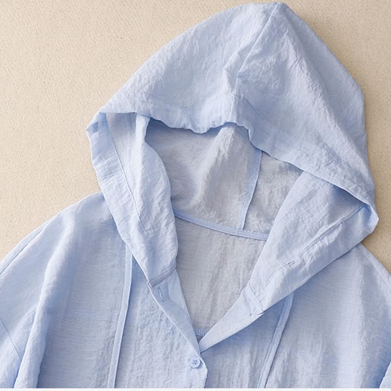 Sweat à capuche en lin boutonné décontracté pour femme – vue 2