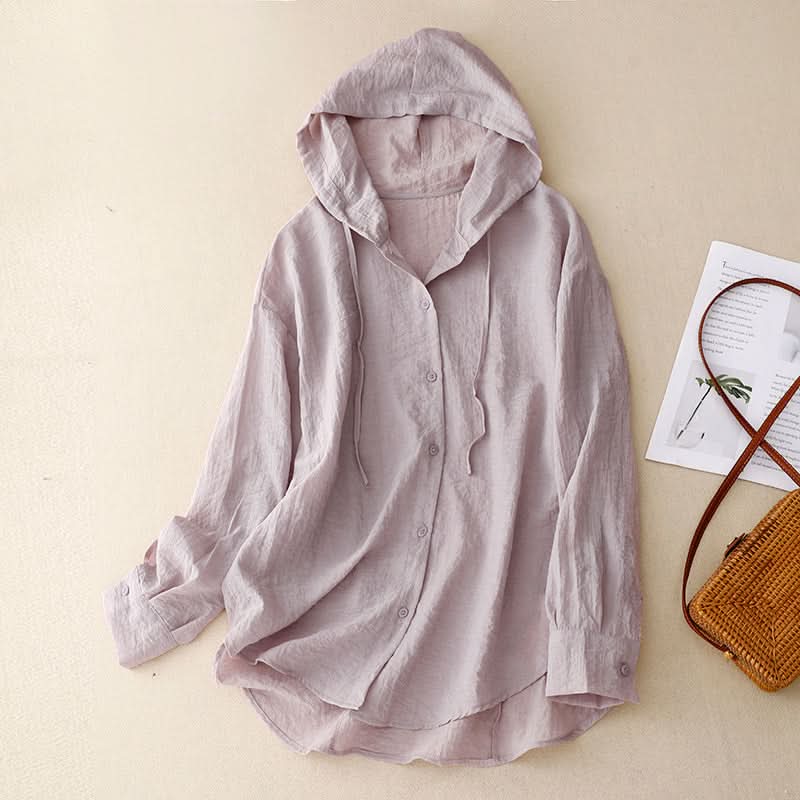 Sweat à capuche en lin boutonné décontracté violet pour femme