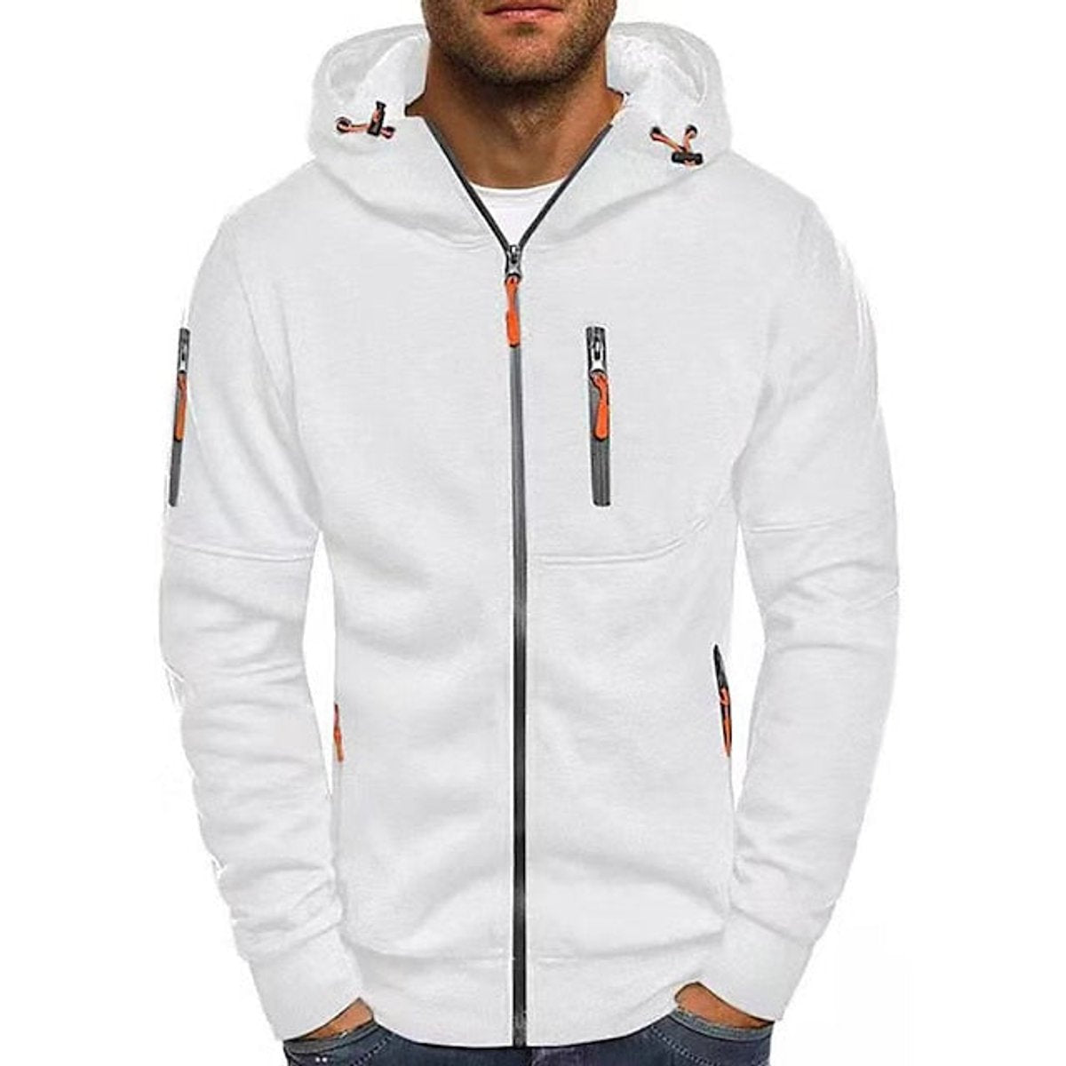Sweat à capuche zippé détails contrastants blanc pour homme
